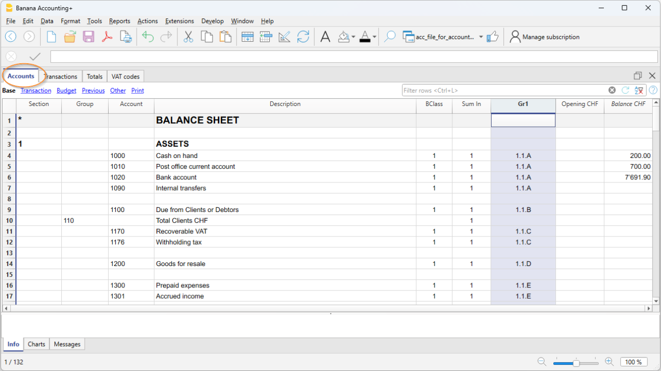 accounting report GR1 column