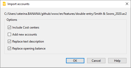 Importer Comptes, options