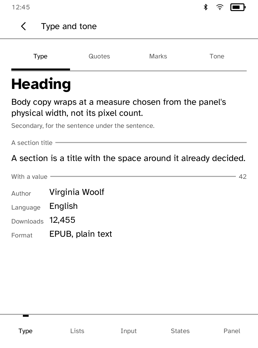 Cobalt typography and interface components on a Kobo