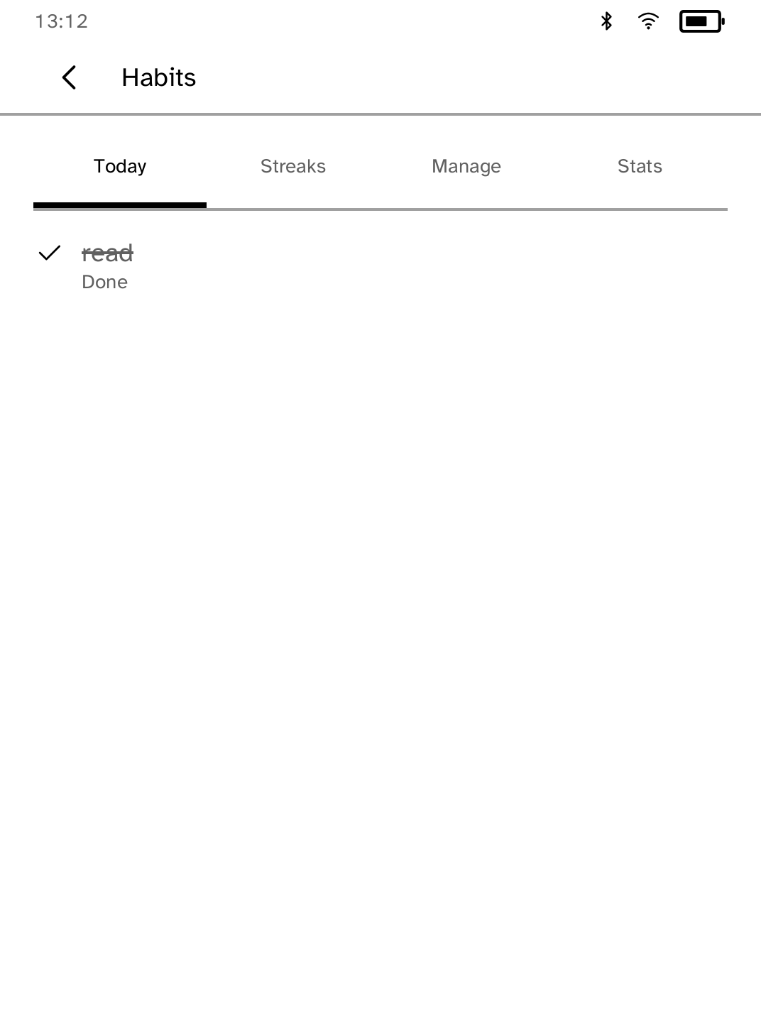 Habits today screen on a Kobo Clara BW, with daily and weekday streak tasks.