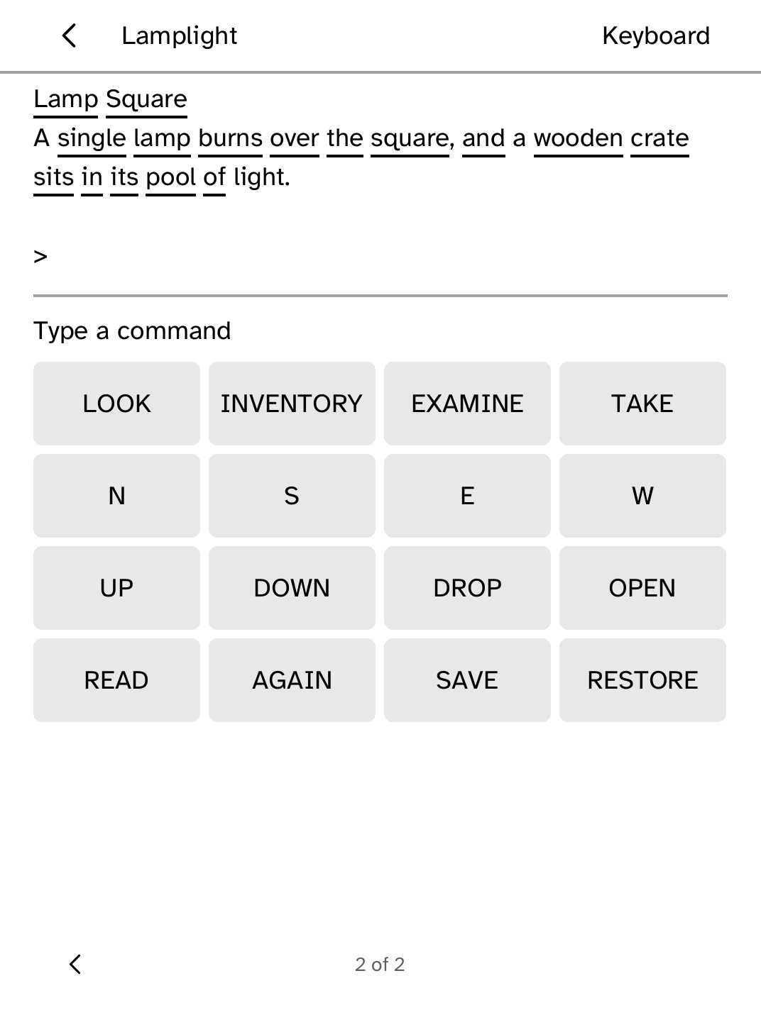 Parser's book-like transcript after taking a brass lamp and entering the garden.