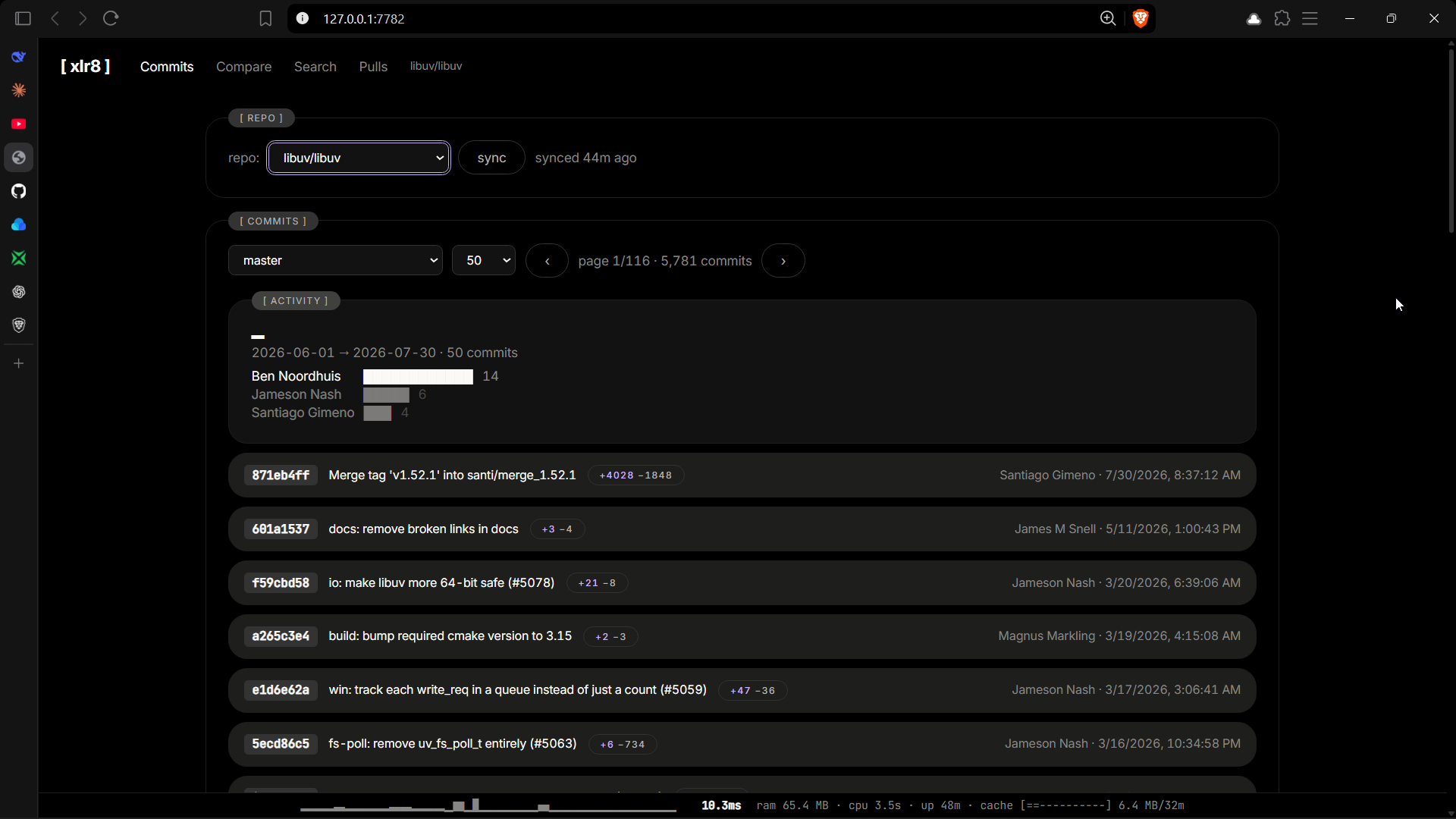 xlr8 commits view