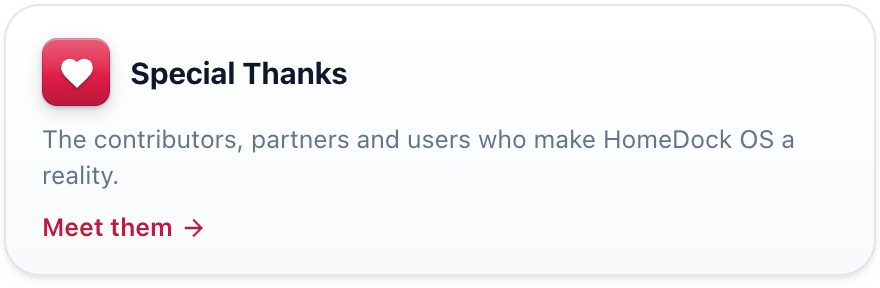 Special thanks to the contributors, partners and users who make HomeDock OS a reality