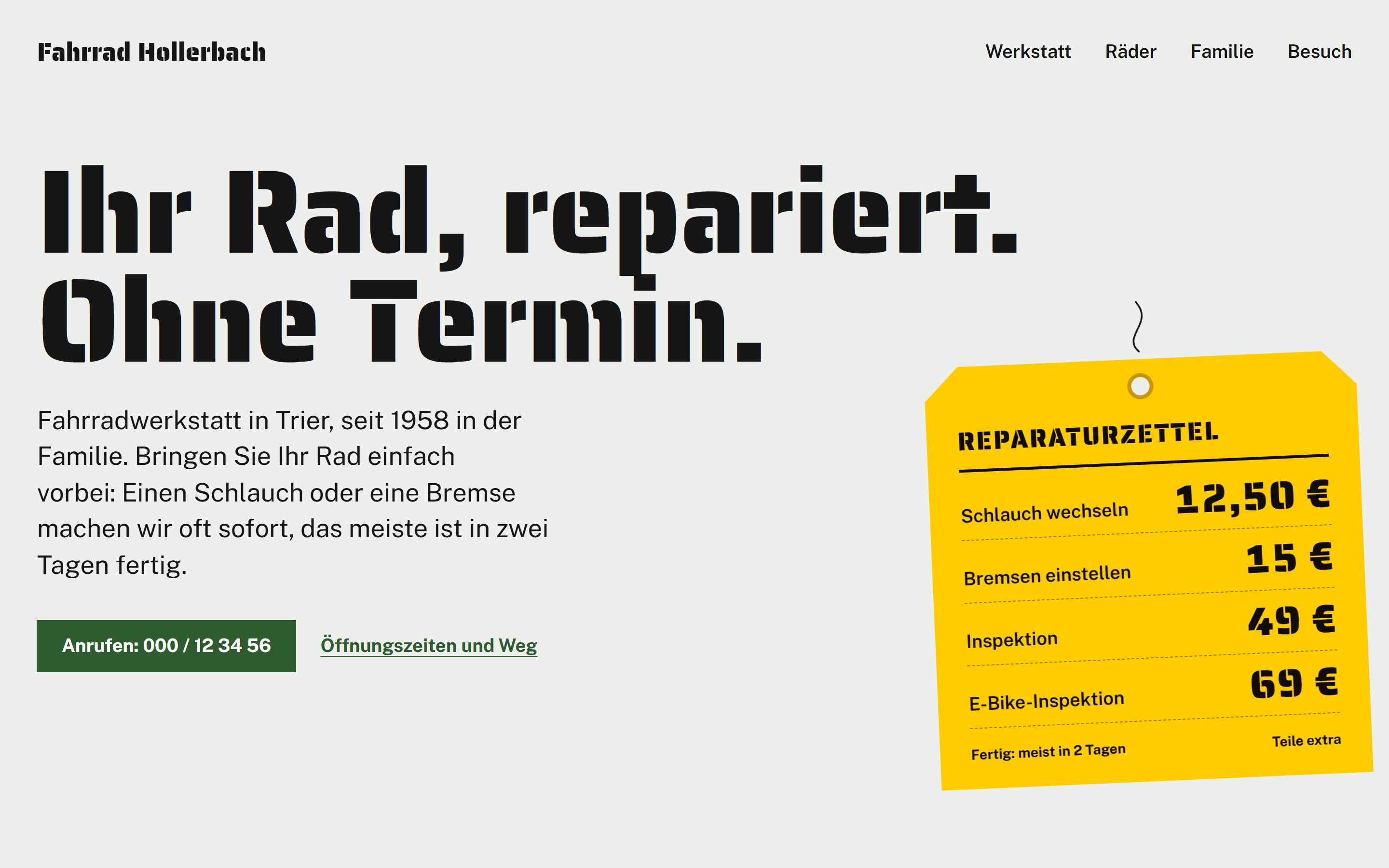 Fahrrad Hollerbach, a bike workshop's site, redesigned