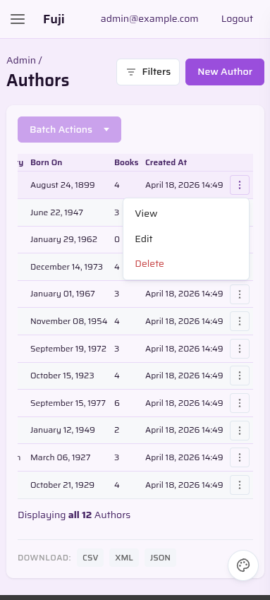 Mobile row actions
