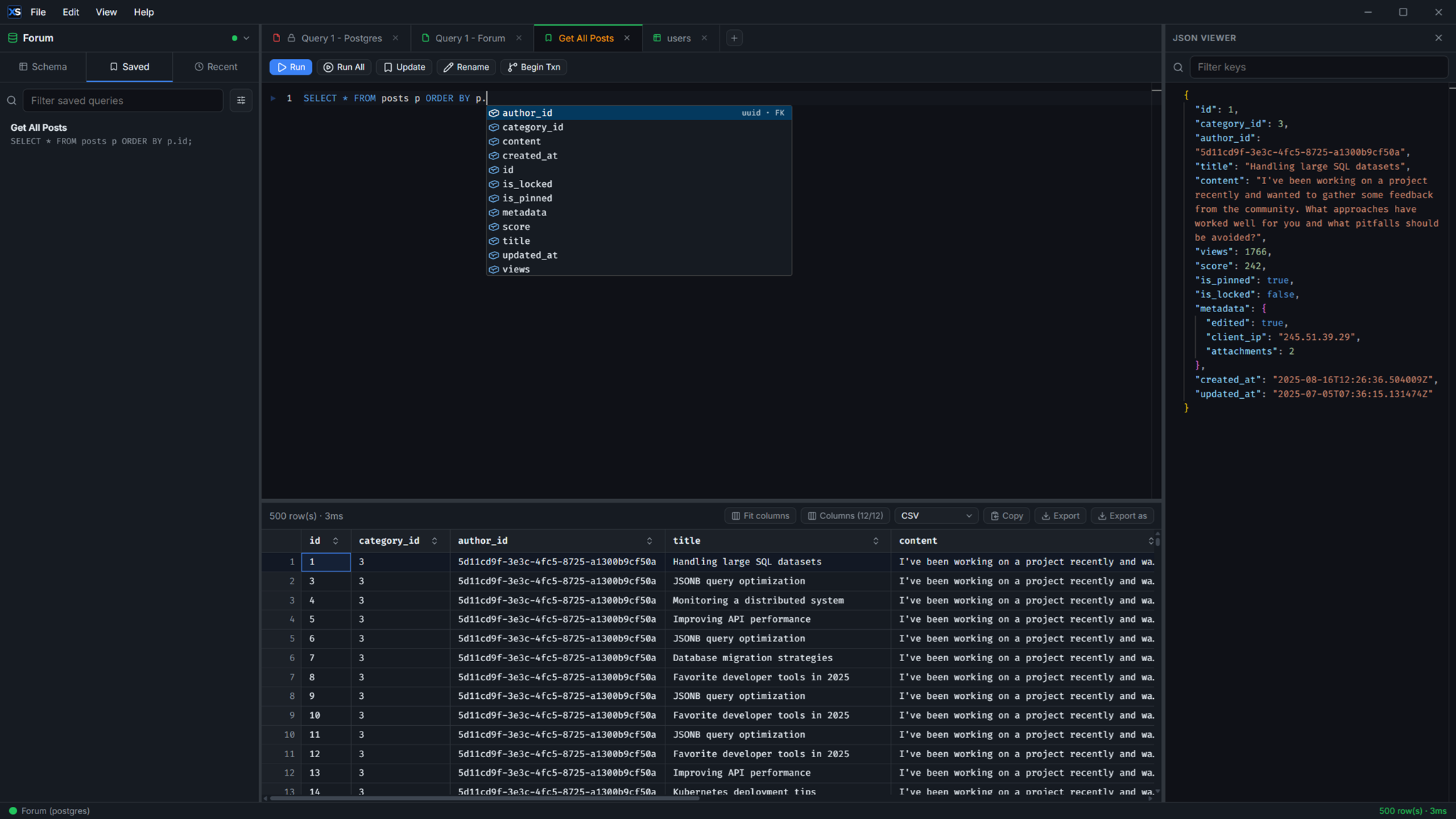 SQL editor with autocomplete