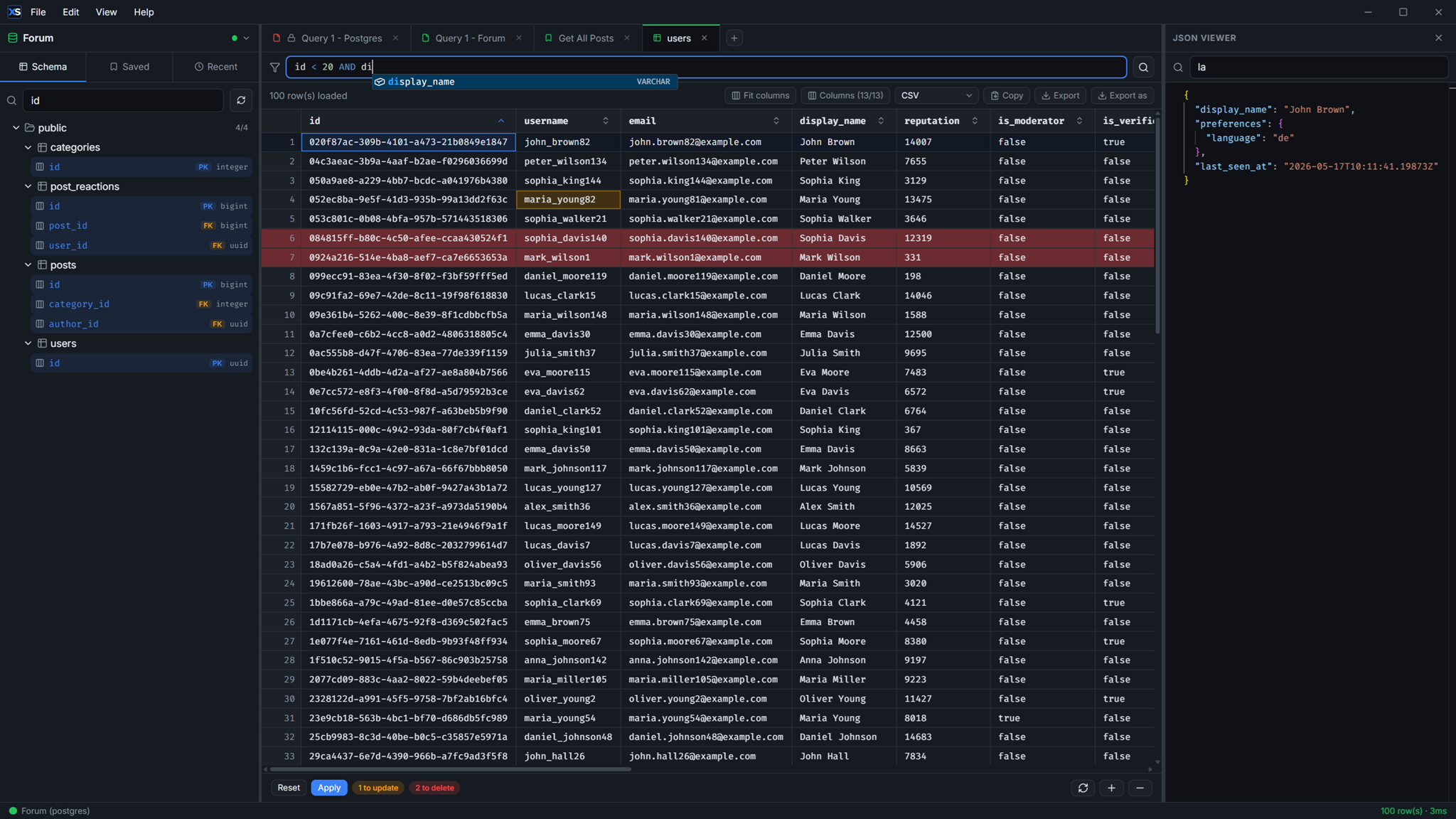Table data browsing