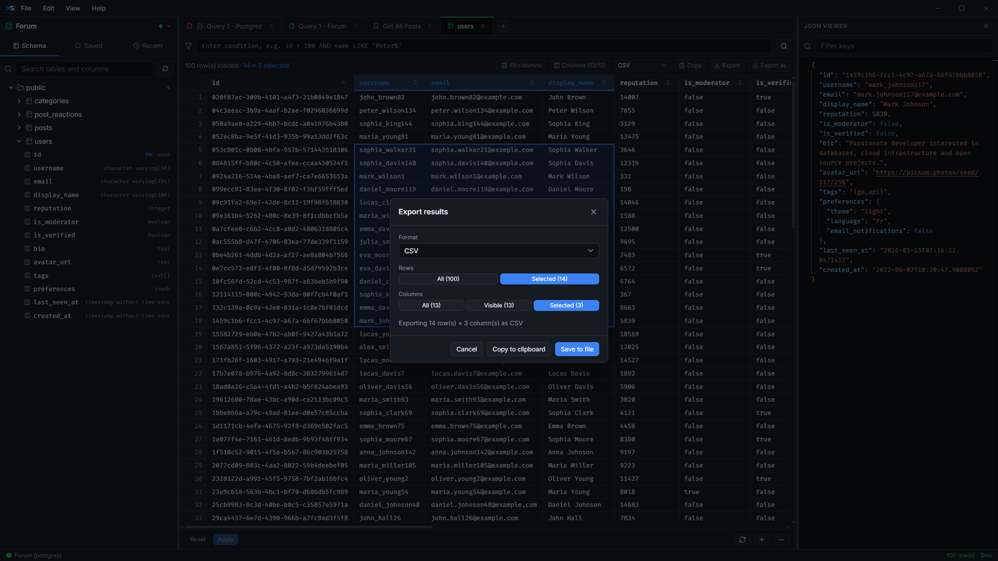 Export dialog
