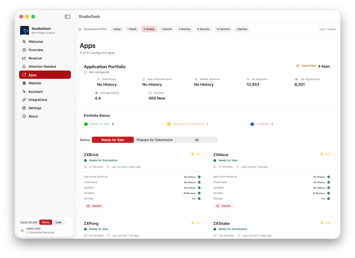 StudioDash app and provider analytics screenshot