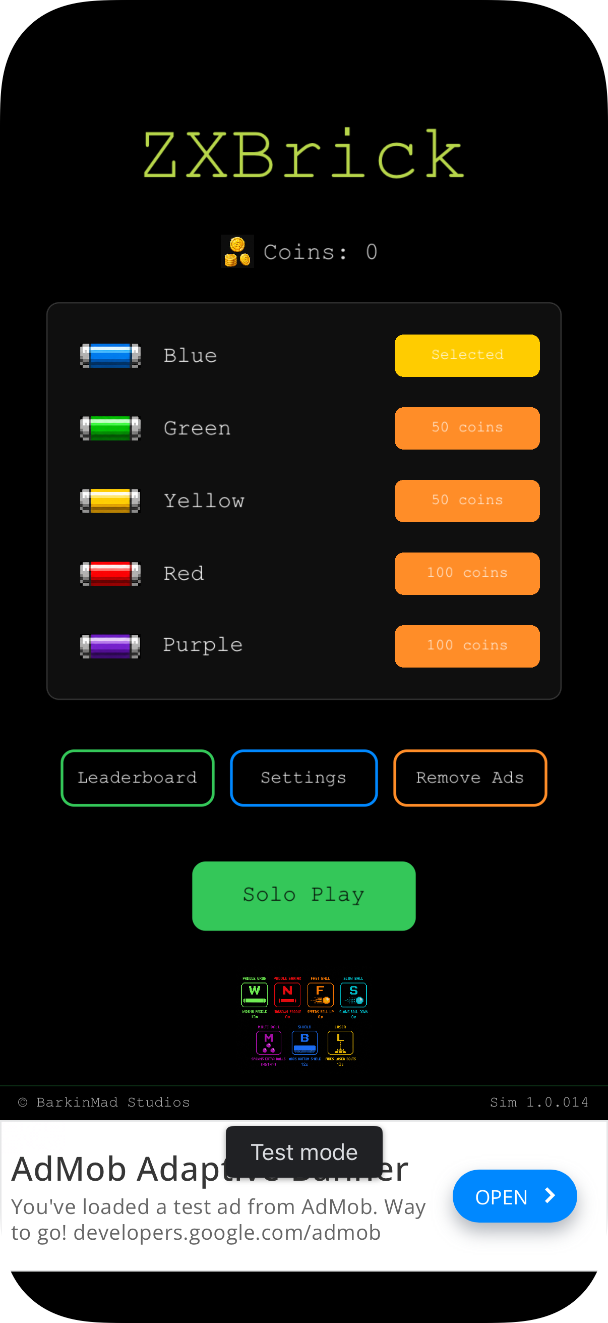 ZXBrick main menu screenshot