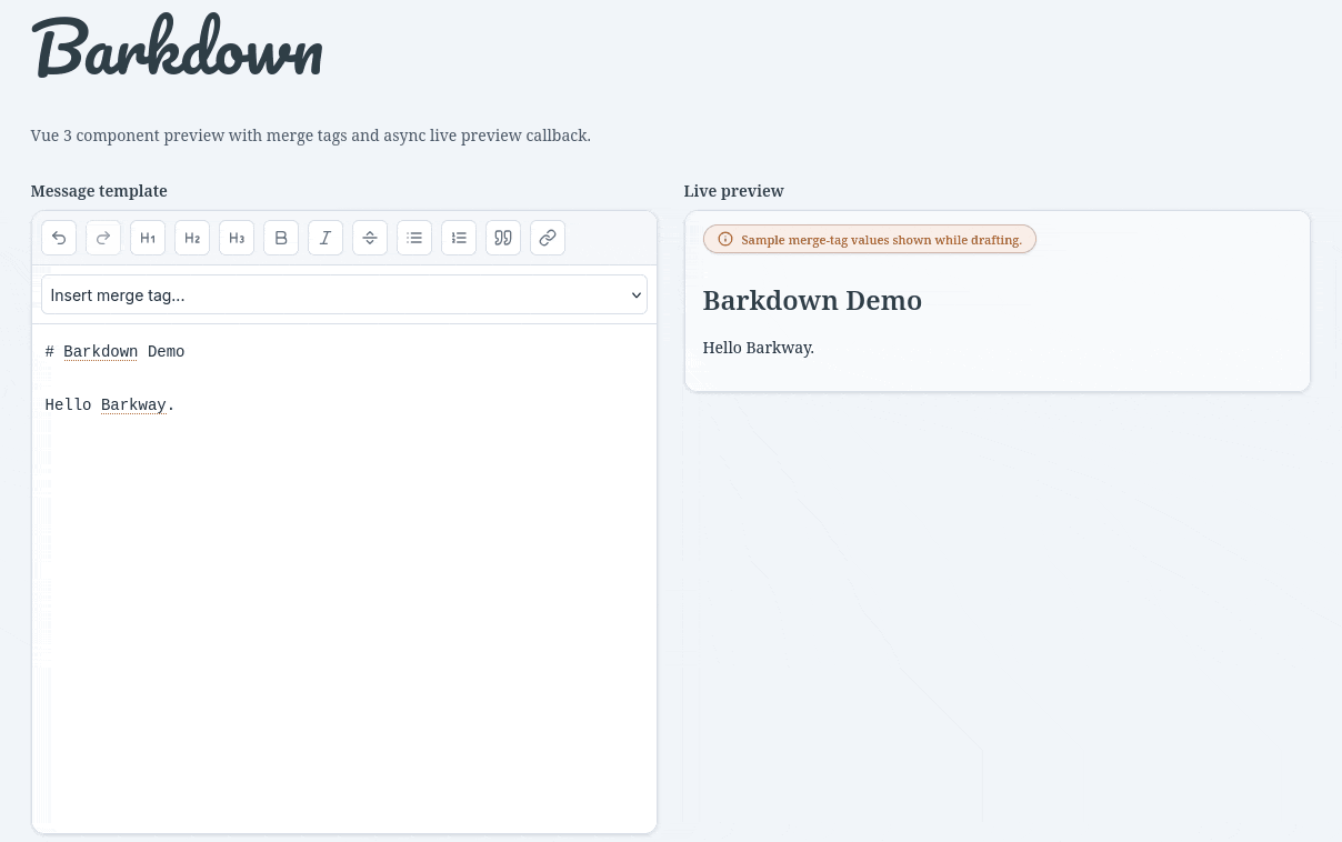 Barkdown editor demo screenshot