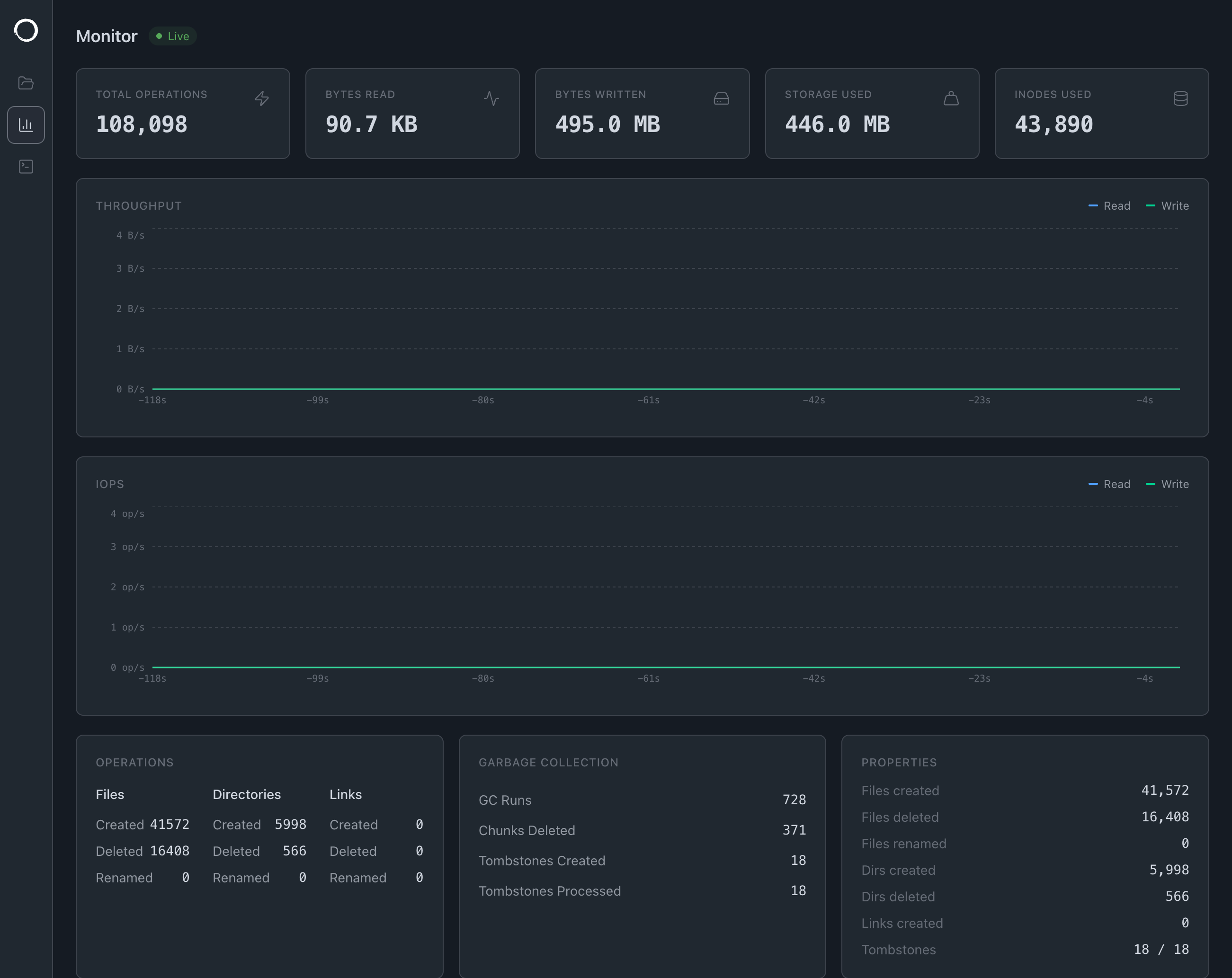ZeroFS Web UI Dashboard
