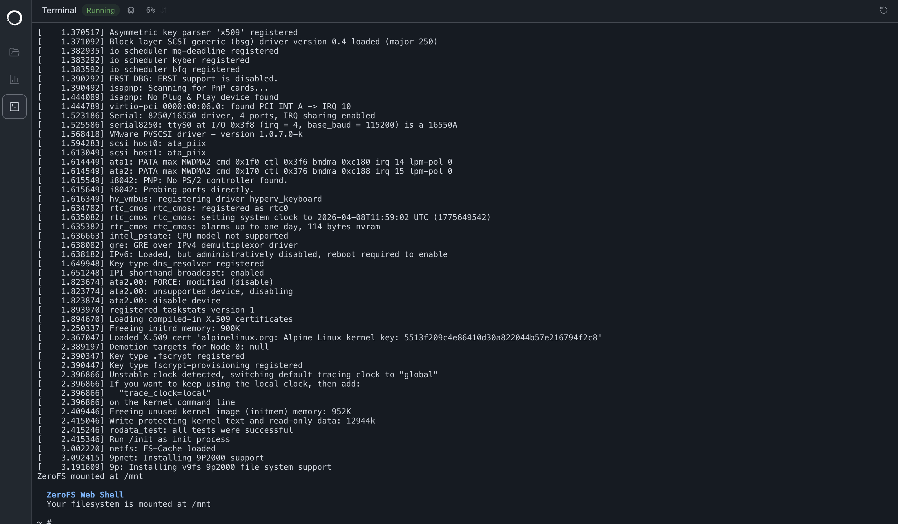 ZeroFS Web UI Terminal