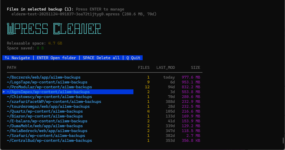 wpress-cleaner screenshot
