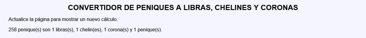 Convertidor de peniques a libras, chelines y coronas.