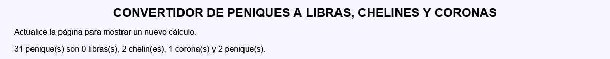 Convertidor de peniques a libras, chelines y coronas.