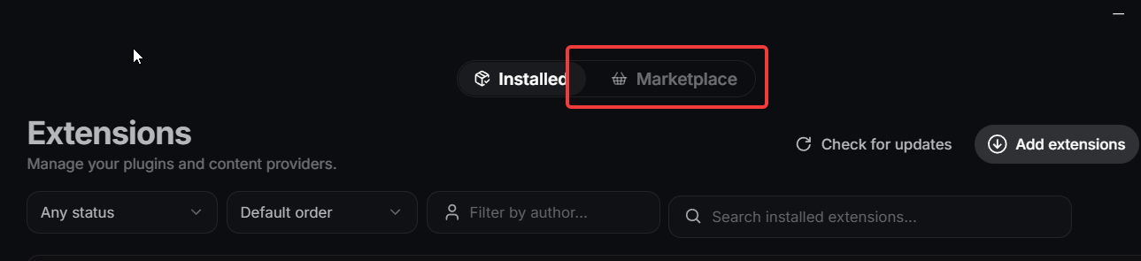 Click on the Marketplace tab