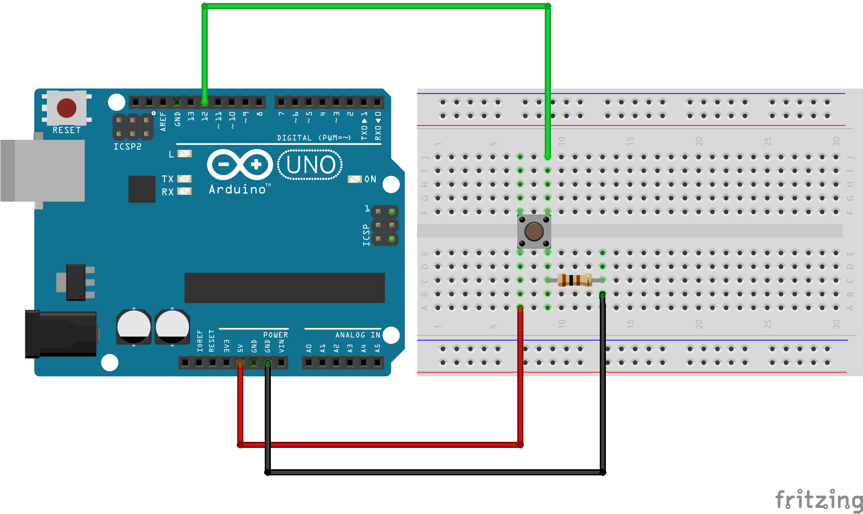 #5 &middot; Control LED with pushbutton on Arduino schakelschema