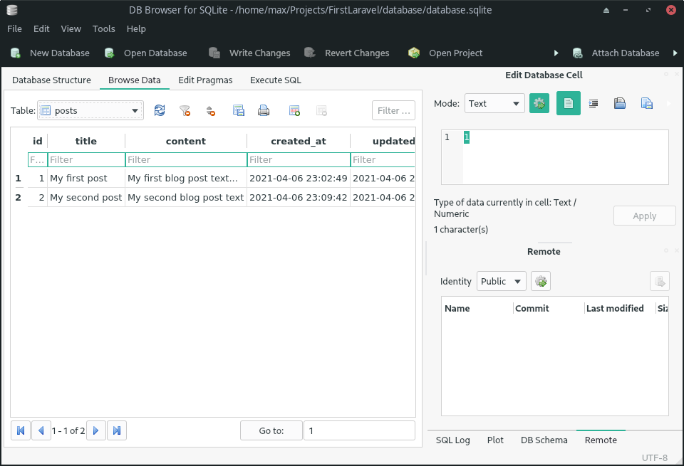 sqlite laravel sample project database preview