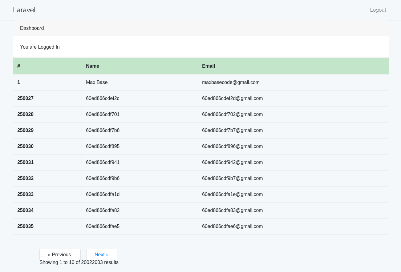 Laravel blade big-data test dashboard