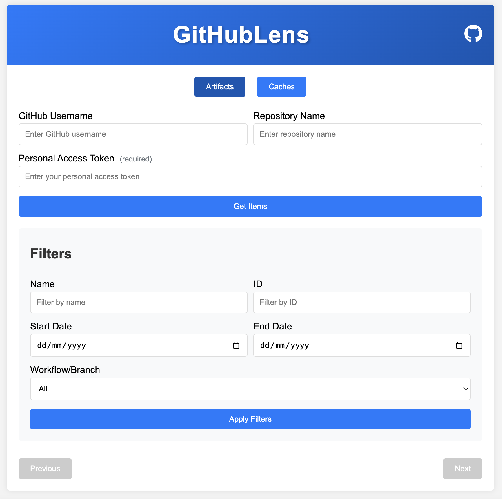 GitHub Artifacts Viewer Screenshot