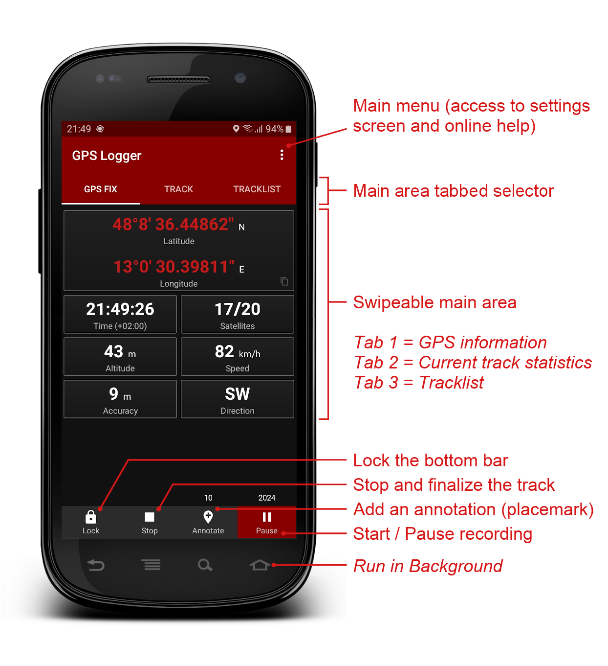 Screenshot 1 of GPS Logger — opens full size