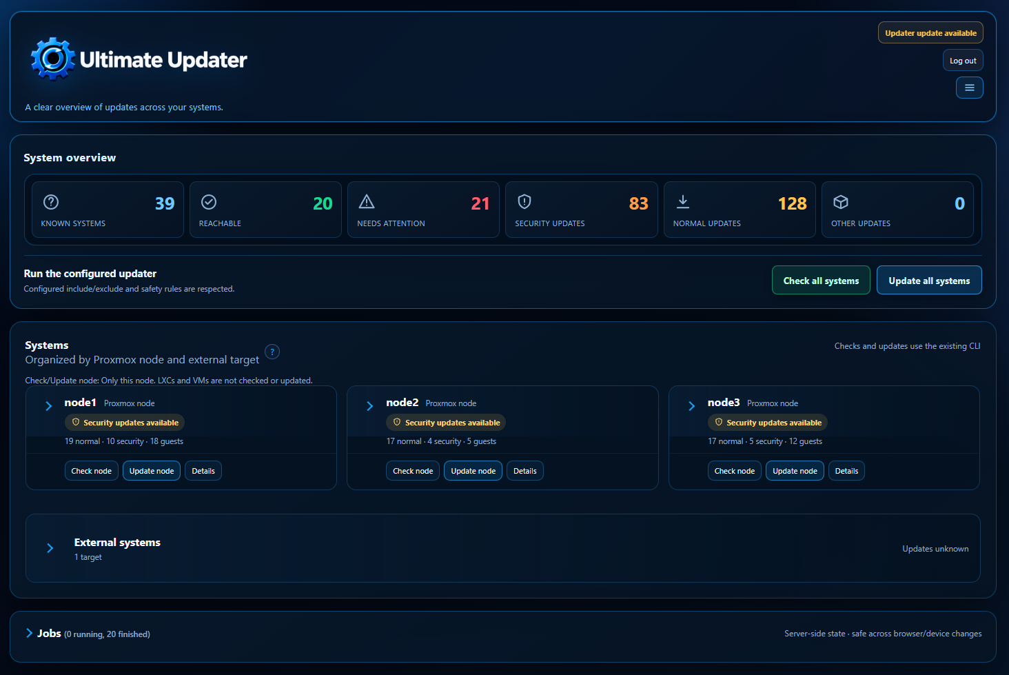 Ultimate Updater Web UI dashboard