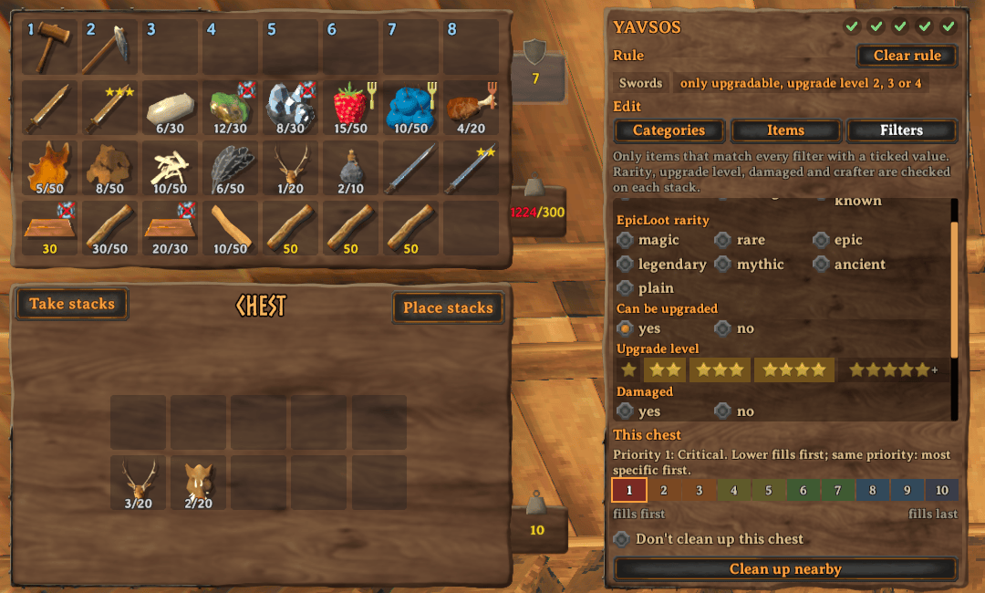 A Swords rule with a filter such as "only upgraded", showing the filter choices the panel offers for those items.