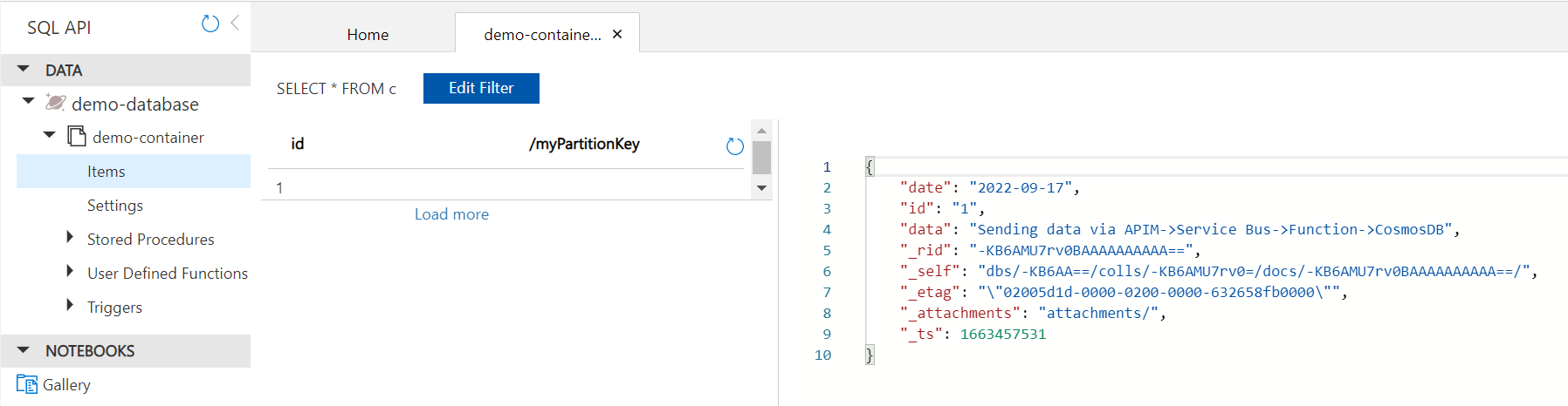 Data in Cosmos DB