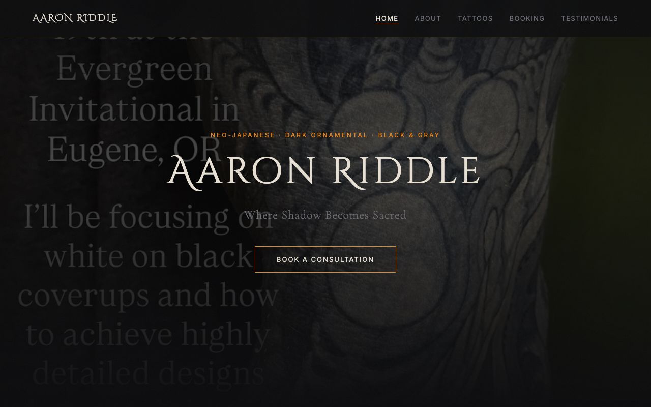 Aaron Riddle website screenshot