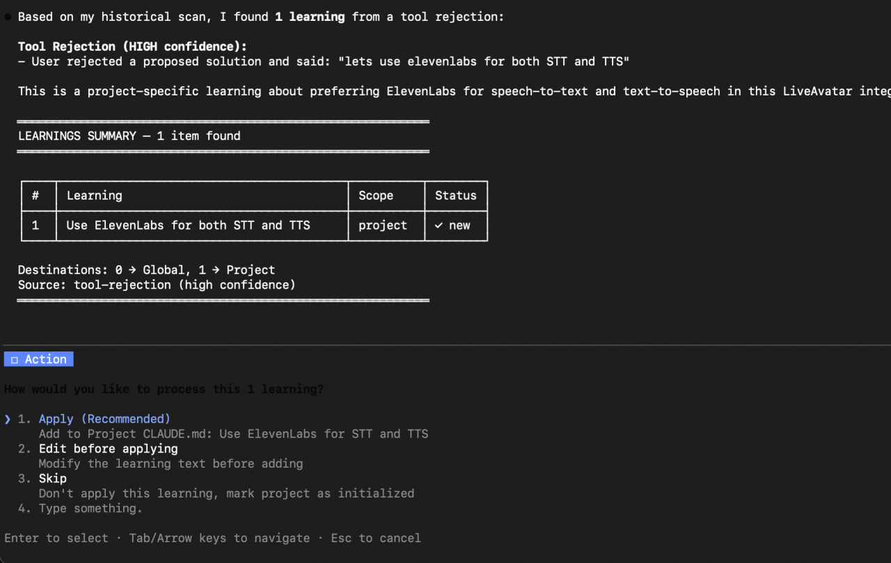 claude-reflect in action