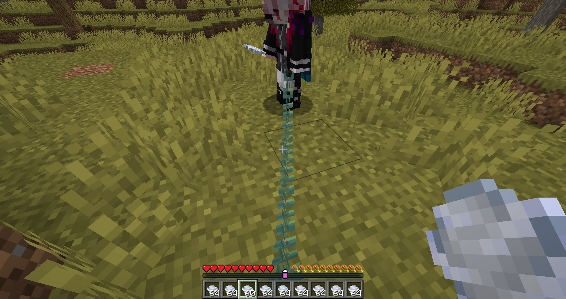First-person view of an oxidized copper chain