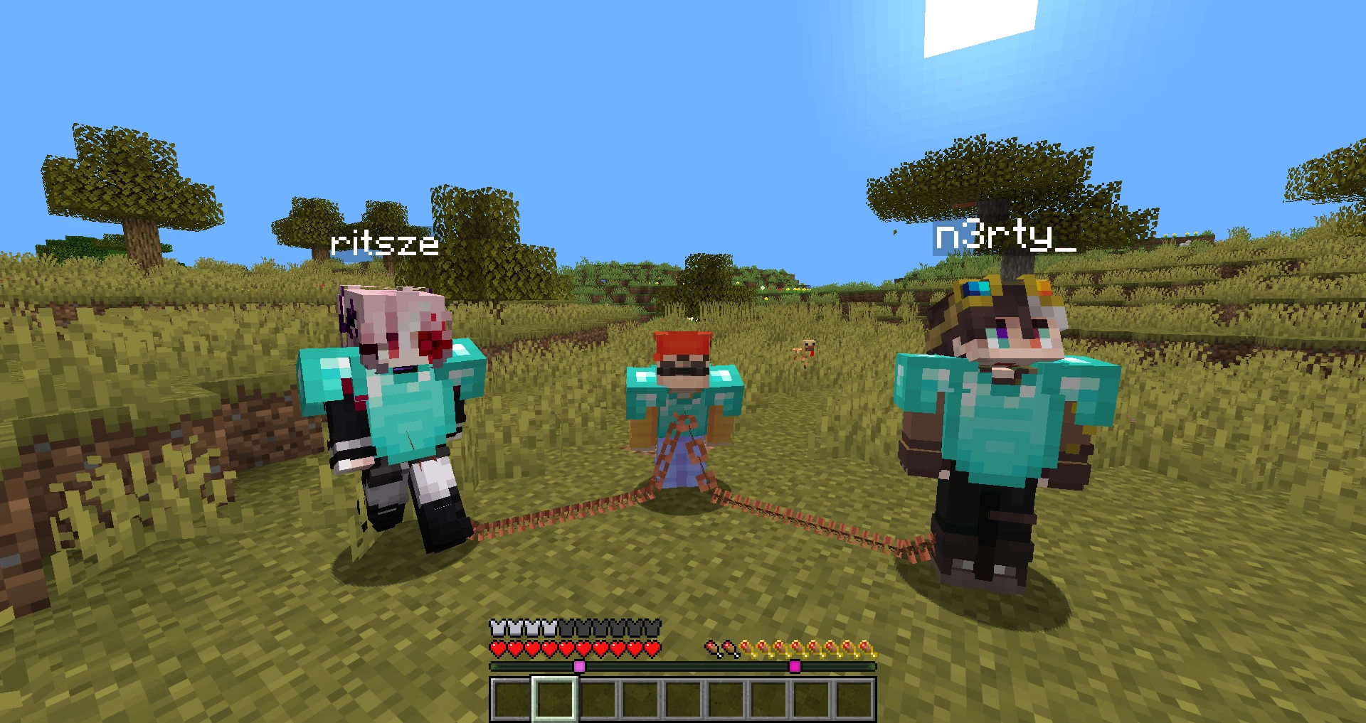 Three players chained together