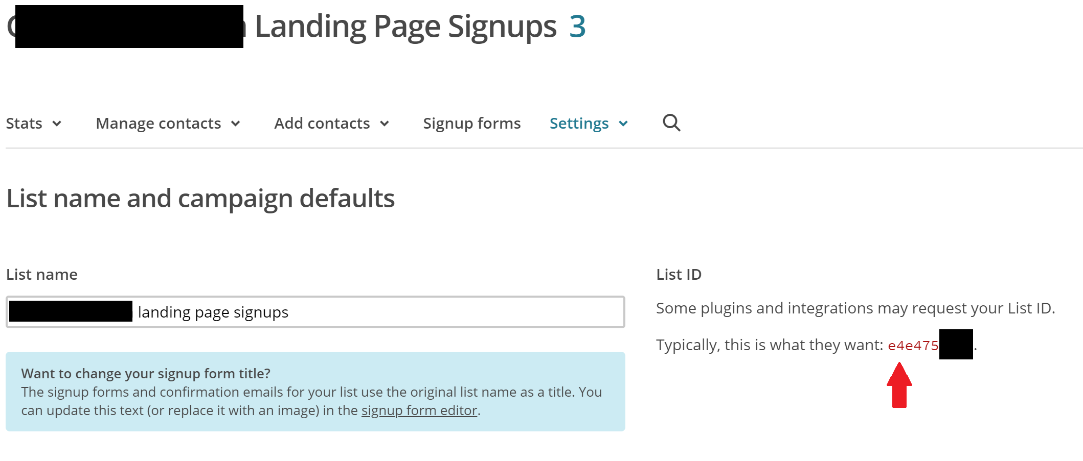 Mailchimp create list 2