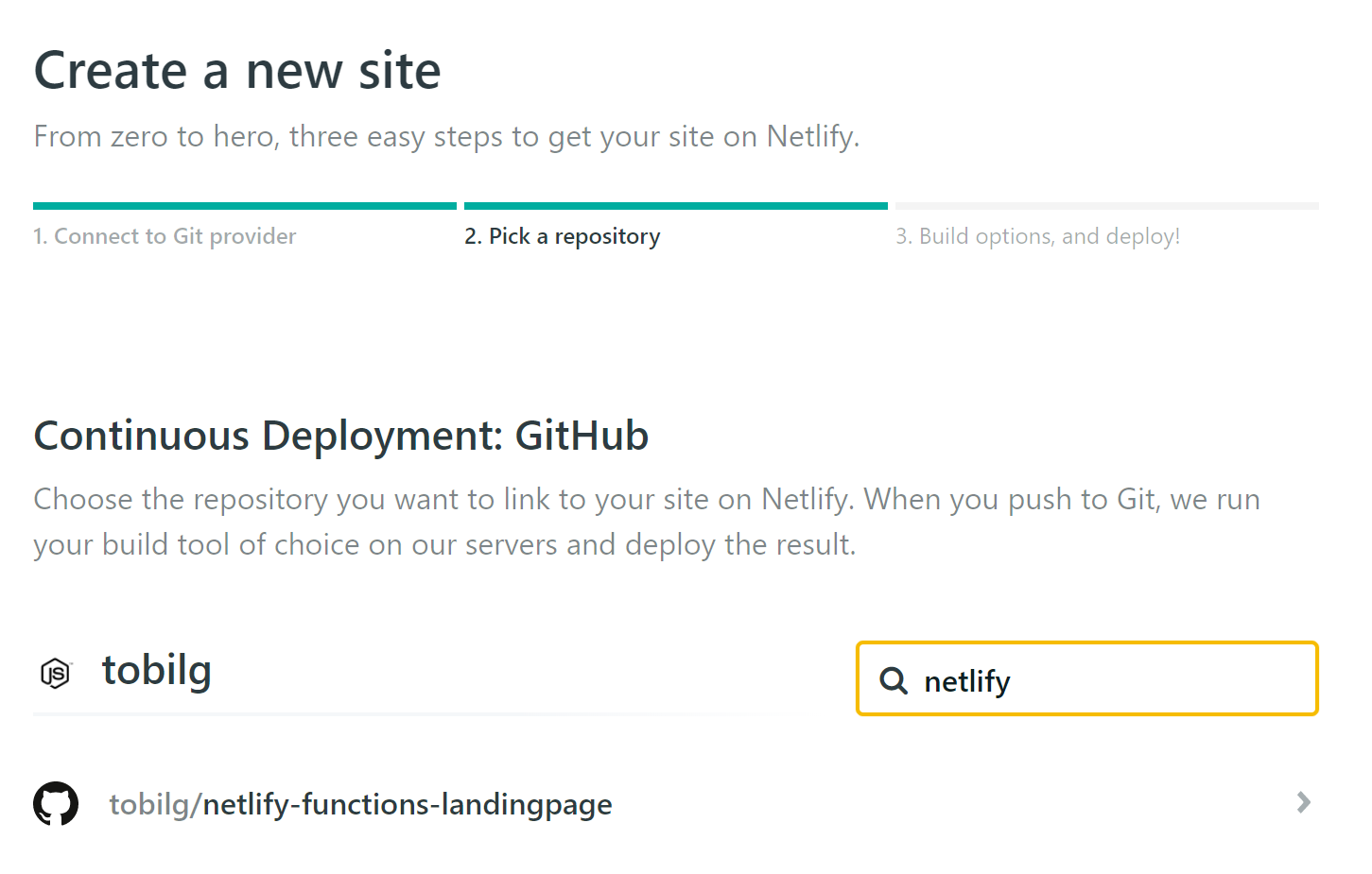 Netlify create site 2