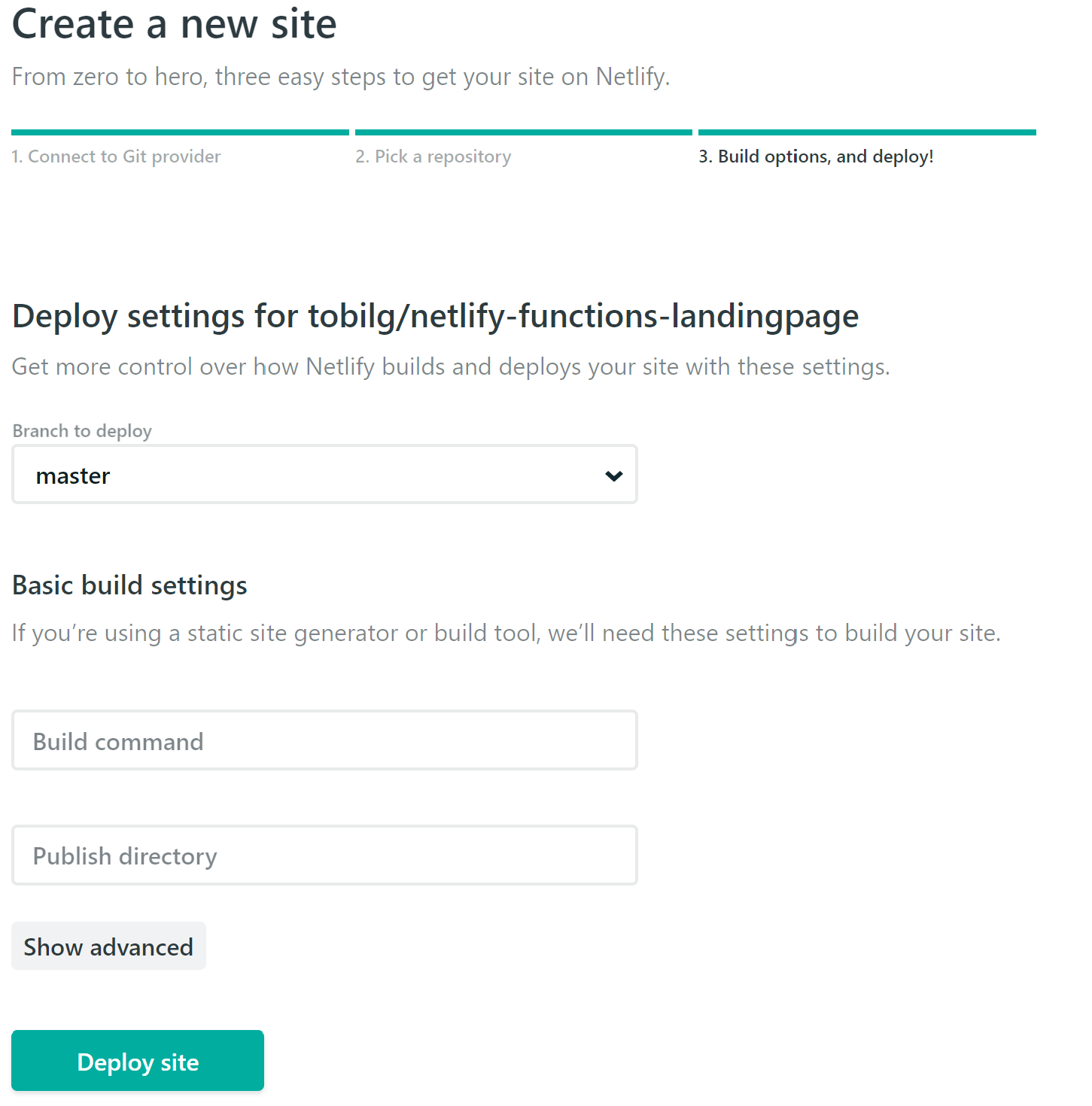 Netlify create site 3