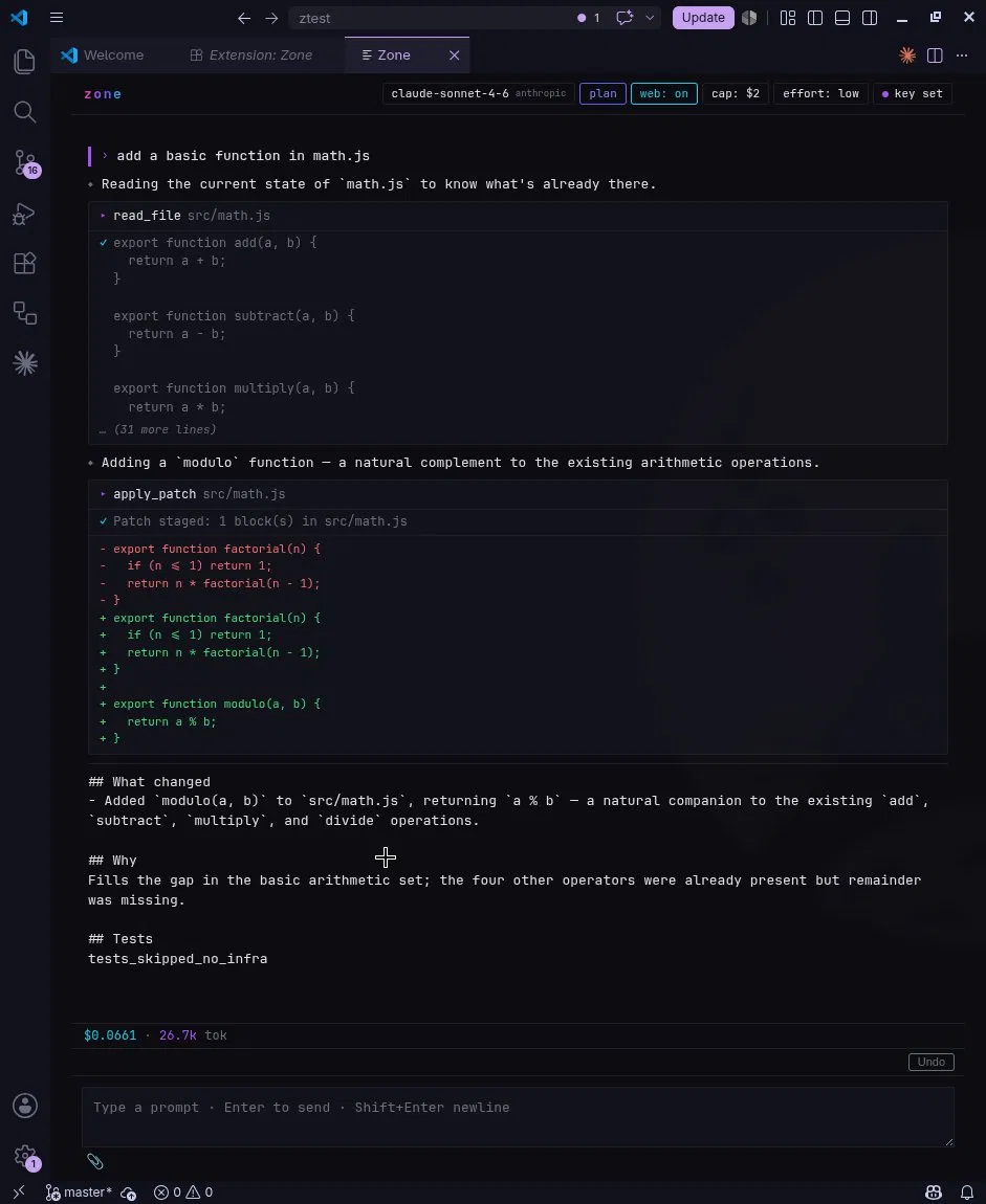Zone — patch applied, Undo ready