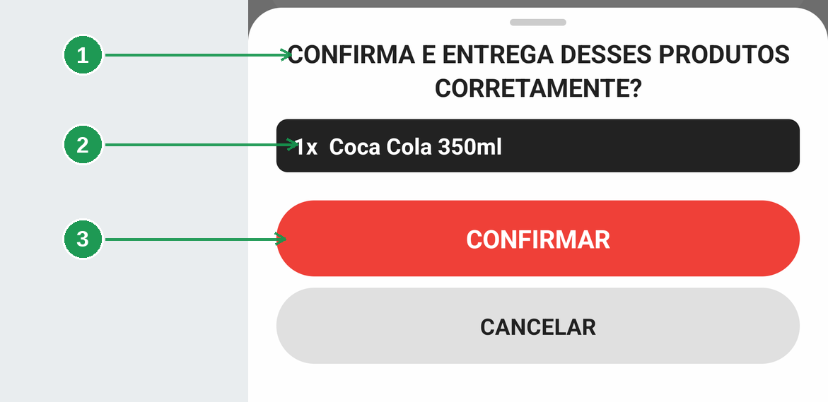 A tela de conferência dos produtos em destaque antes da entrega