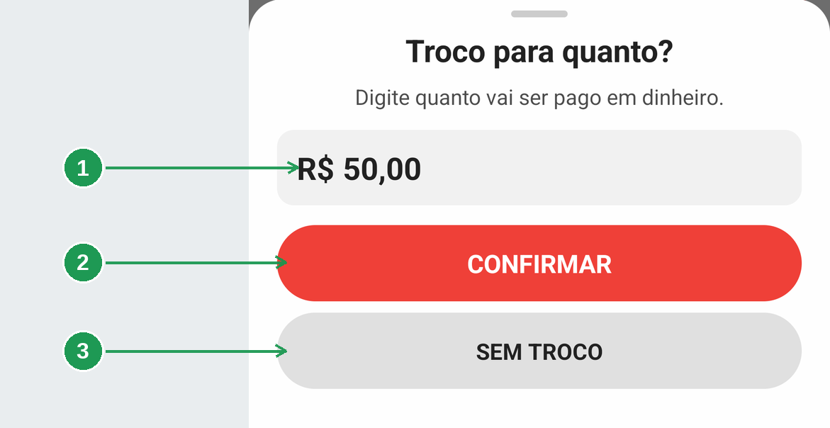A tela para informar para quanto o cliente precisa de troco