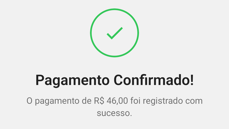 A tela de pagamento confirmado após a cobrança