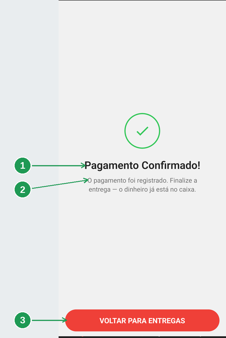 A tela de pagamento confirmado que informa que a entrega ainda precisa ser finalizada