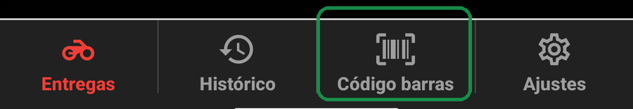 Aba Código barras no rodapé do app BeeFood Entregador