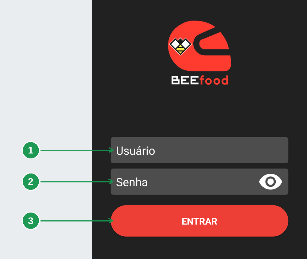Tela de login do app BeeFood Entregador
