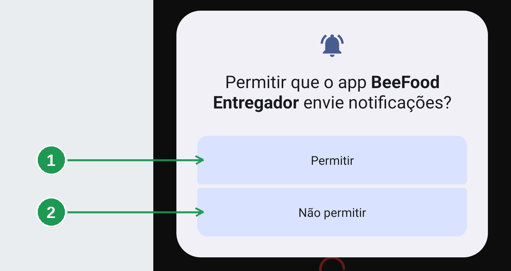Tela de permissão de notificações no app BeeFood Entregador