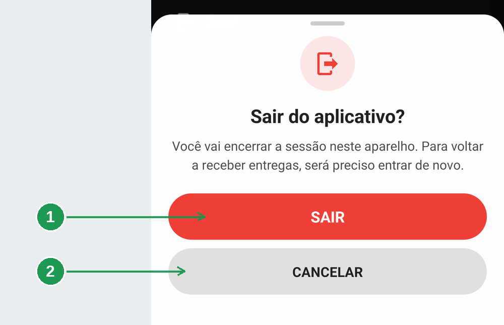 Janela de confirmação de saída do app BeeFood Entregador