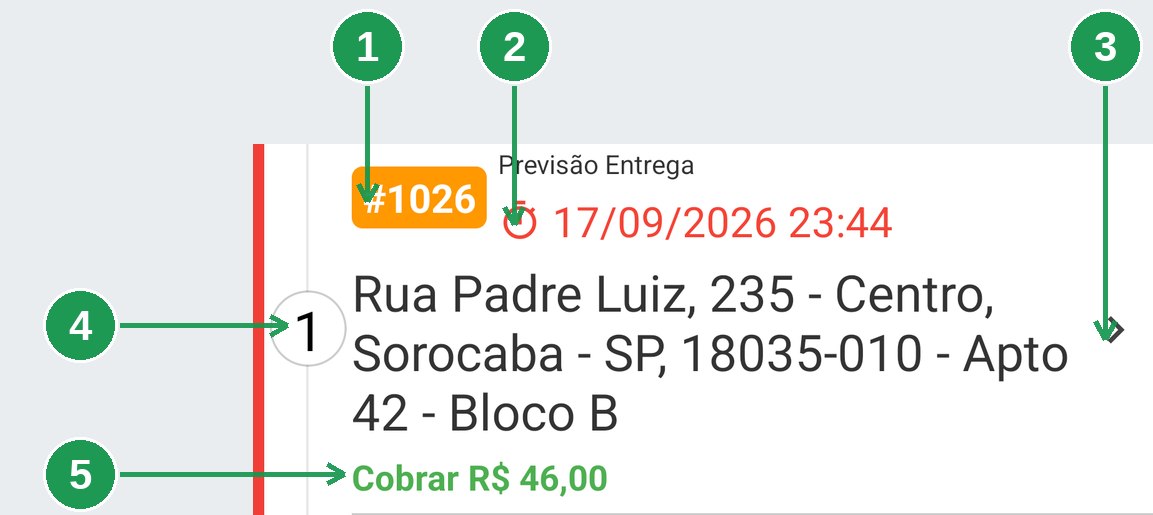 Cartão de uma entrega na lista do app entregador