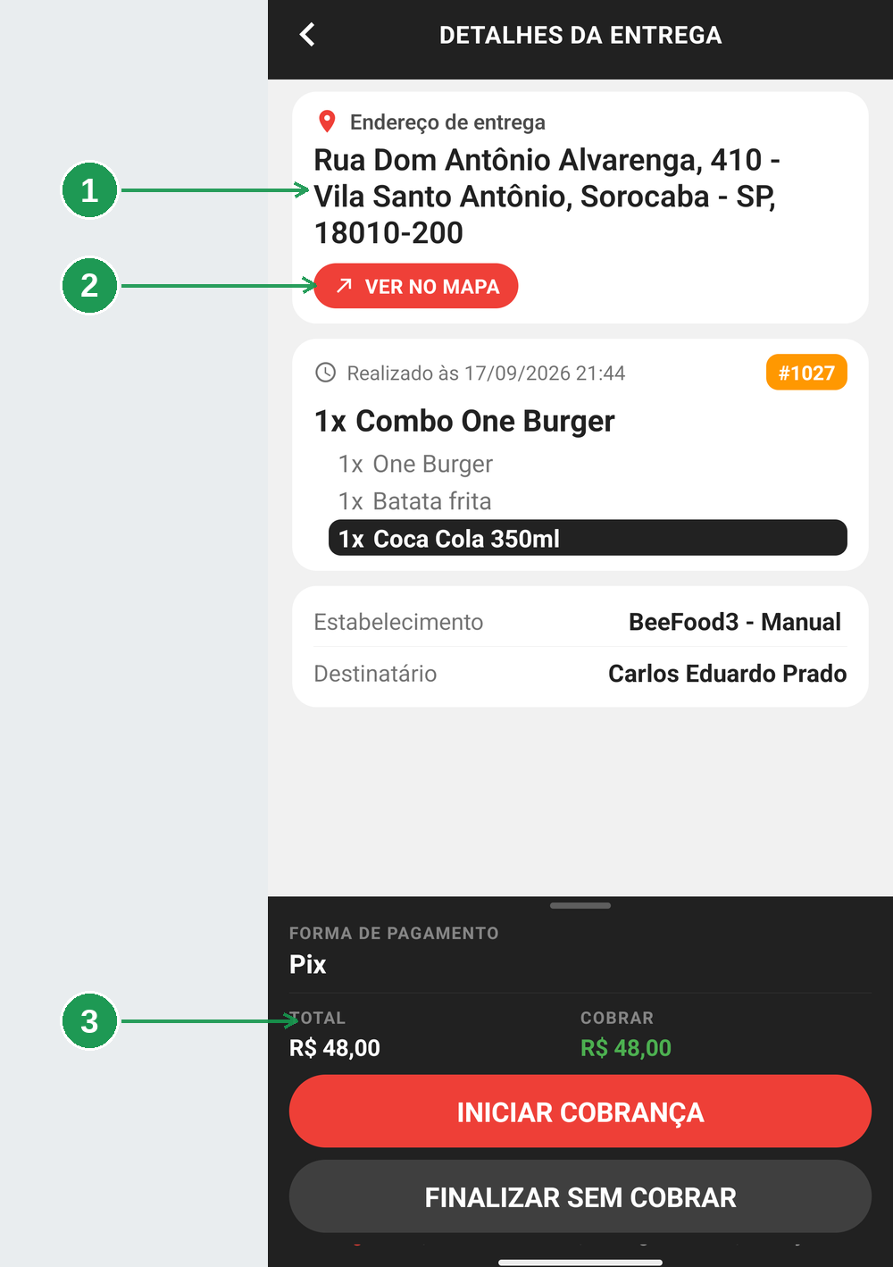 Detalhes da entrega sem complemento de endereço
