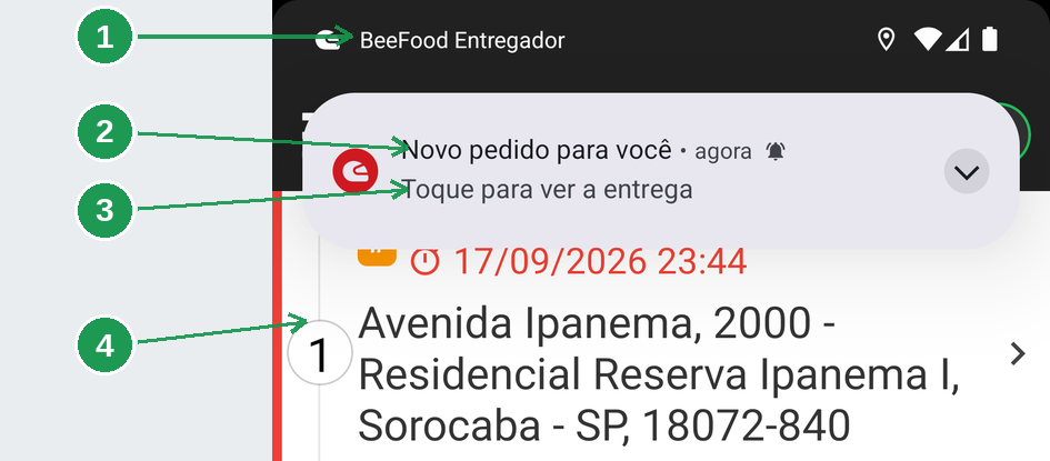 Aviso de novo pedido para você no app entregador