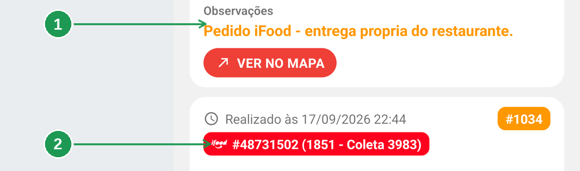 Detalhes de um pedido de iFood no app entregador com selo vermelho