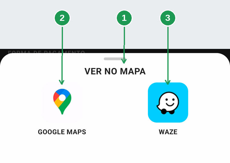 Botão VER NO MAPA nos detalhes da entrega no app entregador